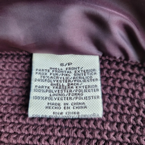 Sebby Collection Vest Faux Fur Front Purple Knit Back with Pockets Hook Small S - Picture 8 of 9